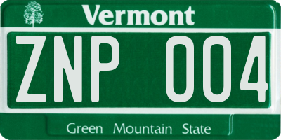VT license plate ZNP004