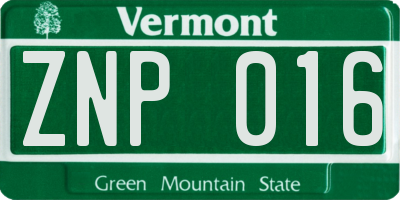 VT license plate ZNP016