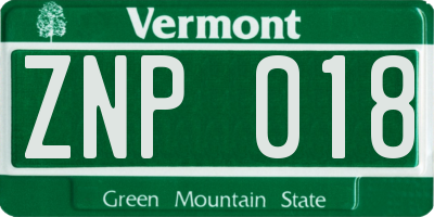 VT license plate ZNP018
