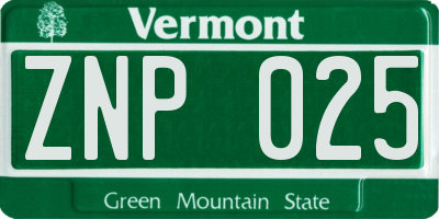 VT license plate ZNP025