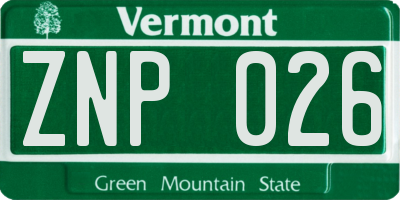 VT license plate ZNP026