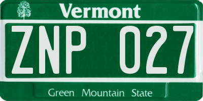 VT license plate ZNP027