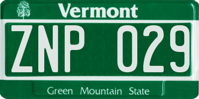 VT license plate ZNP029