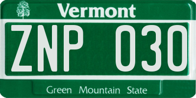 VT license plate ZNP030