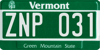 VT license plate ZNP031