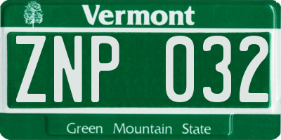 VT license plate ZNP032
