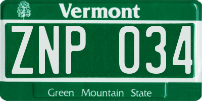 VT license plate ZNP034