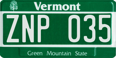 VT license plate ZNP035