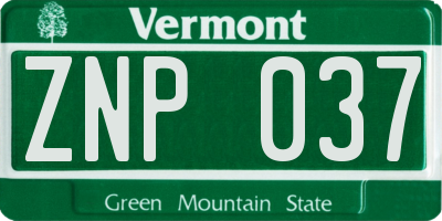 VT license plate ZNP037