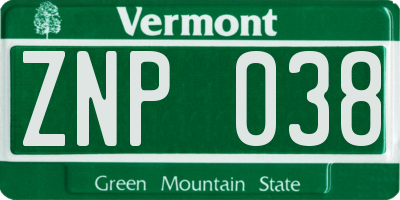 VT license plate ZNP038