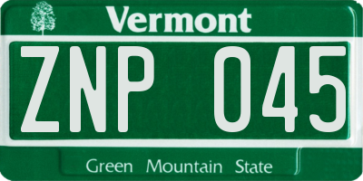 VT license plate ZNP045