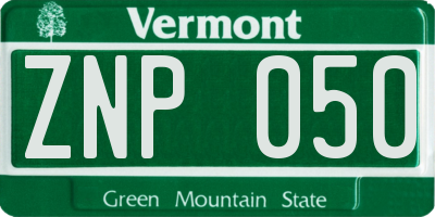 VT license plate ZNP050