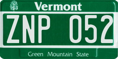 VT license plate ZNP052