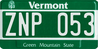 VT license plate ZNP053