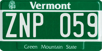 VT license plate ZNP059