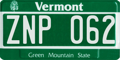 VT license plate ZNP062
