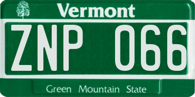 VT license plate ZNP066
