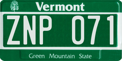VT license plate ZNP071