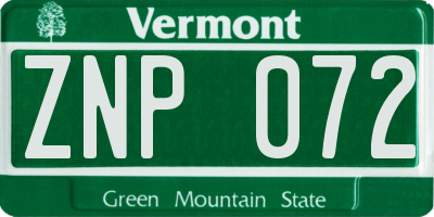 VT license plate ZNP072