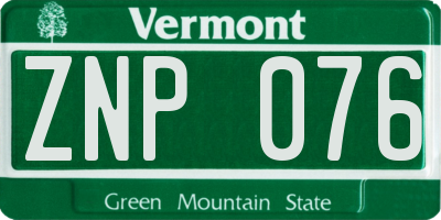VT license plate ZNP076