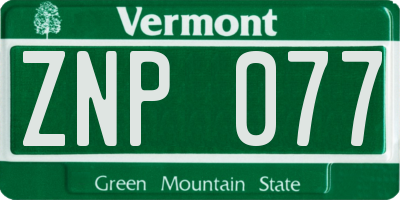 VT license plate ZNP077