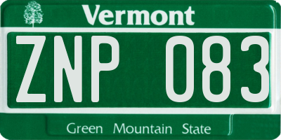 VT license plate ZNP083