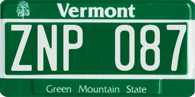 VT license plate ZNP087