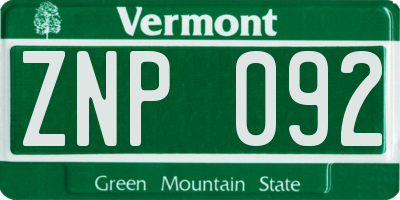 VT license plate ZNP092