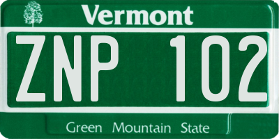 VT license plate ZNP102