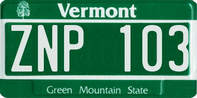 VT license plate ZNP103