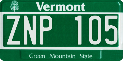 VT license plate ZNP105