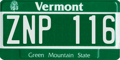 VT license plate ZNP116