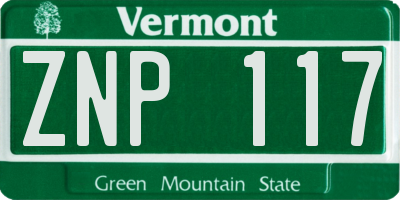 VT license plate ZNP117