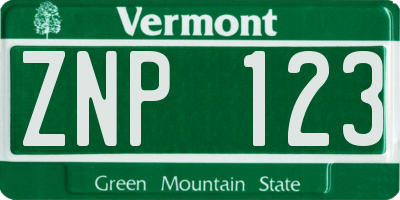 VT license plate ZNP123