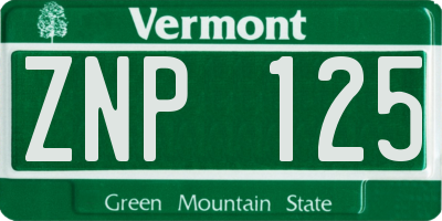 VT license plate ZNP125
