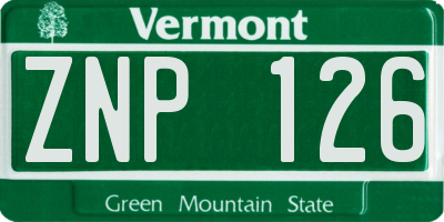 VT license plate ZNP126