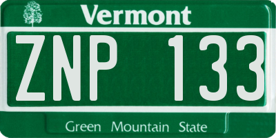 VT license plate ZNP133
