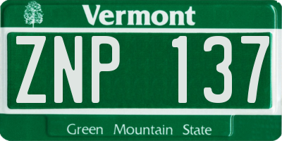 VT license plate ZNP137