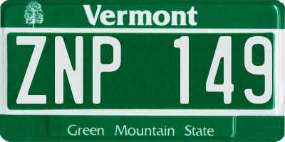 VT license plate ZNP149