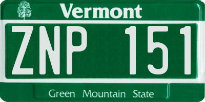 VT license plate ZNP151