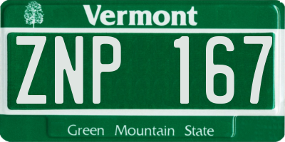 VT license plate ZNP167