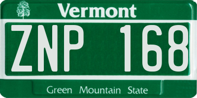 VT license plate ZNP168