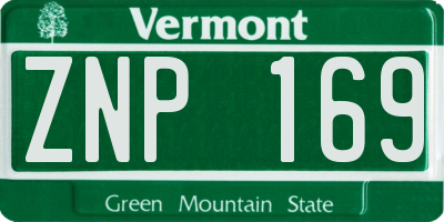 VT license plate ZNP169