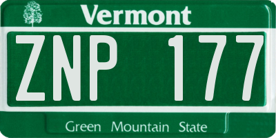 VT license plate ZNP177