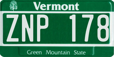 VT license plate ZNP178