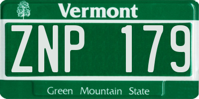 VT license plate ZNP179