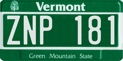 VT license plate ZNP181