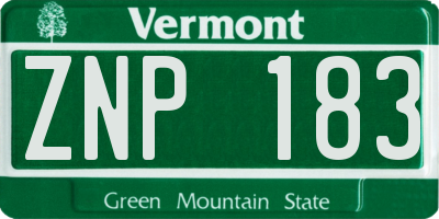 VT license plate ZNP183