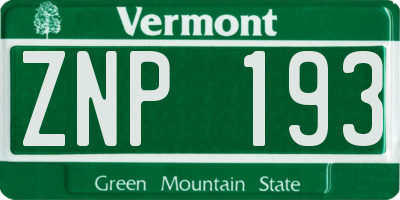VT license plate ZNP193