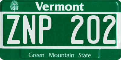 VT license plate ZNP202